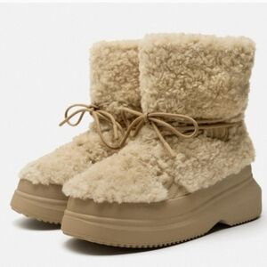 Sz 6.5, EUR 37 ZARA Faux Shearing Fur Ankle Boots (starfit Technical Insole Foam